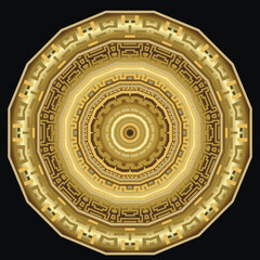 Gold round ornamental surface glowing luxury mandala pattern. Isolated circle gold mandala design on black backdrop. Decorative beautiful ornaments. Vector. Ornate texture - 790832757