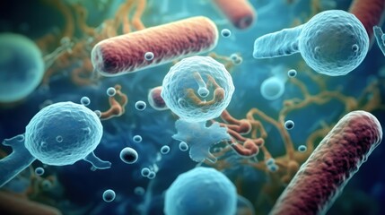 Microscope view of bacteria. Microscopic view. 3D Illustration of a Bacteria, Microorganism, Microorganism. Microbiology concept.