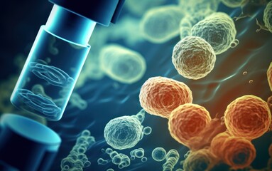 Microscope view of bacteria. Microscopic view. 3D Illustration of a Bacteria, Microorganism, Microorganism. Microbiology concept.