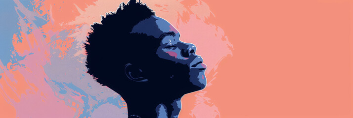 African American male model with contemporary cool hairstyle fashion illustration on colorful background. - obrazy, fototapety, plakaty
