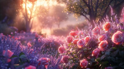 Detailed Close-up of English Garden Flowers, generative ai