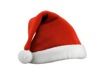 A red Santa Claus hat with a white fur trim