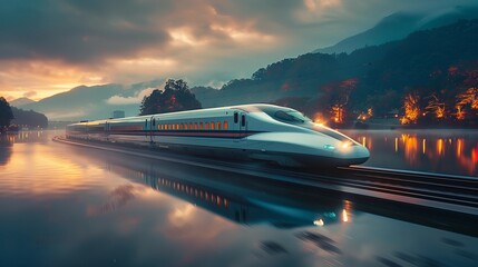 The Fast and the Timeless: Bullet Train Speeding by Old Landscape, generative ai