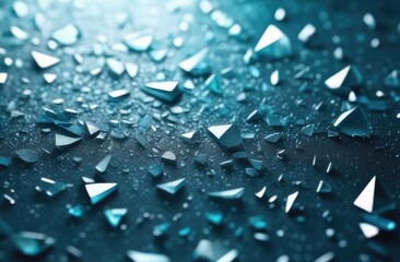 Blue colored glass fragments. Glass broken background.