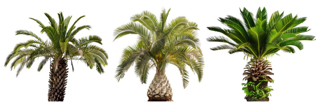 set of sago palms, ancient and sturdy, isolated on transparent background