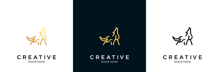 Wolf silhouette logo icon. Howling predator sign. Wild canine animal symbol. Vector illustration.