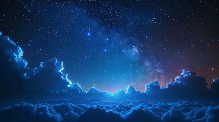 Starry Night Depict the vibrant backdrop as a starry night sky, with clouds and stars arranged in a mesmerizing pattern, capturing the magic of a clear night under the stars 8K , high-resolution, ultr - obrazy, fototapety, plakaty