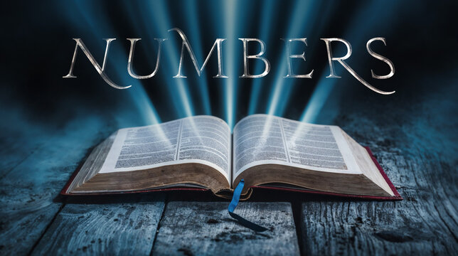 Book of Numbers. Open bible revealing the name of the book of the bible in a epic cinematic presentation. Ideal for slideshows, bible study, banners, landing pages, christian intros and much more