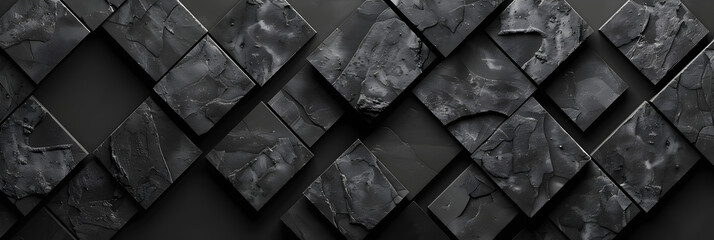  Black low polygonal background with blue illumination 3d illustration, 3d rendering black pattern of cubes  - obrazy, fototapety, plakaty