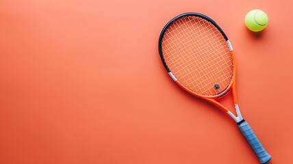 tennis racket and ball with orange colour background
