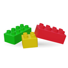 3d plastic building blocks. Popular children constructor parts. Vector illustration.