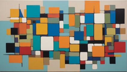 Dynamic Abstraction Formed by Playful Arrangement of Color Blocks on Canvas.