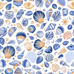 Shell and Starfish Pattern on White Background