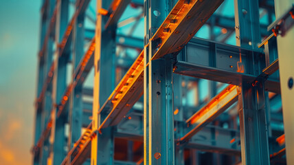 Steel framework of a building under construction. - obrazy, fototapety, plakaty
