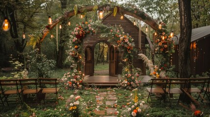 Fototapeta na wymiar Romantic Garden Ceremony Setting, generative ai