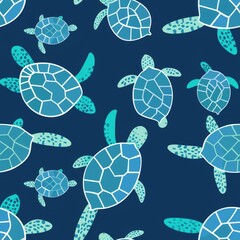 Obraz premium Group of Sea Turtles on Blue Background