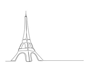 Continuous one line drawing of eiffel tower- paris landmark. Eiffel tower simple outline vector illustration. Editable stroke.