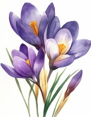 Simple watercolor clip art of purple crocuses against a white background.