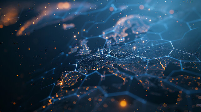 Celestial Network: Europe connected through space technology -..Interplanetary Innovation: Abstract Connections Spanning Our World.