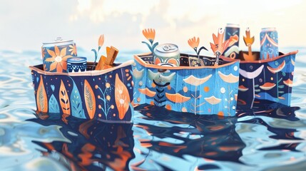 Beer can regatta, quirky boats, laughter on water, community event  54 - obrazy, fototapety, plakaty