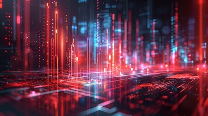 Fototapeta premium Digital financial chart with upward trend, fintech background
