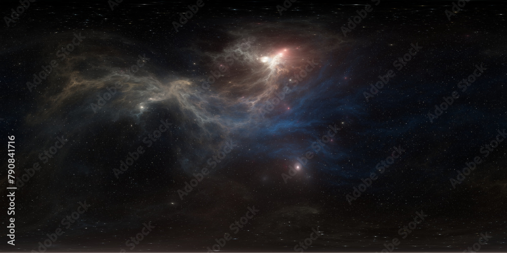 Wall mural 360 degree space background with nebula and stars, equirectangular projection, environment map. hdri