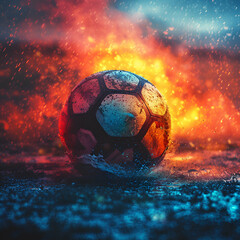 Feuriger Fußball, made by AI - obrazy, fototapety, plakaty