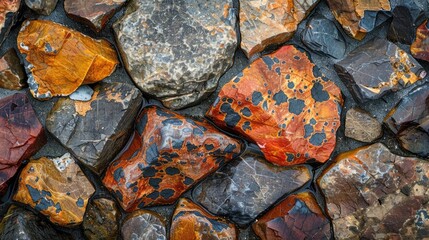 Colorful Conglomerate Rock Closeup for Construction and Decorative Design Detail on Exterior - obrazy, fototapety, plakaty