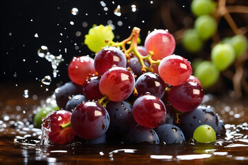 fresh grapes with splashes of water