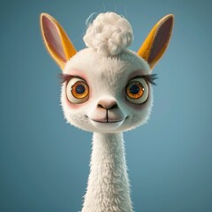Obraz premium Cute Cartoon Llama Character with Big Eyes and Playful Expression, Three-Dimensional Illustration 