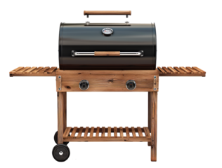 front view closeup of outdoor empty barbeque grill stove isolated