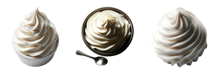 set of whipped cream isolated on a white or transparent background - obrazy, fototapety, plakaty