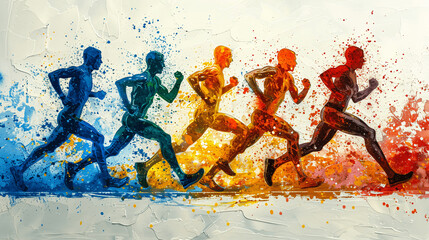 color illustration of the Olympic Games, athletes running to the finish line, Generative AI.
