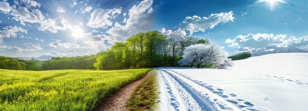 Landscape in seasonal transition from summer to winter