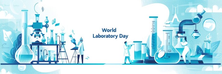 illustration with text to commemorate World Laboratory Day - obrazy, fototapety, plakaty
