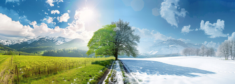 Landscape in seasonal transition from summer to winter