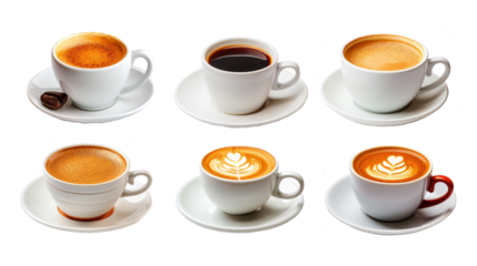 coffee cup assortment top view collection collection on isolate transparency background