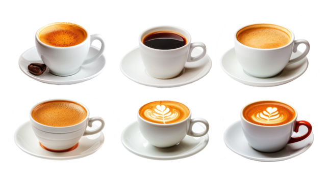 coffee cup assortment top view collection collection on isolate transparency background