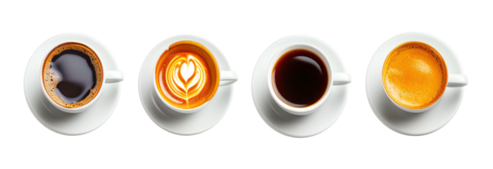 coffee cup assortment top view collection collection on isolate transparency background