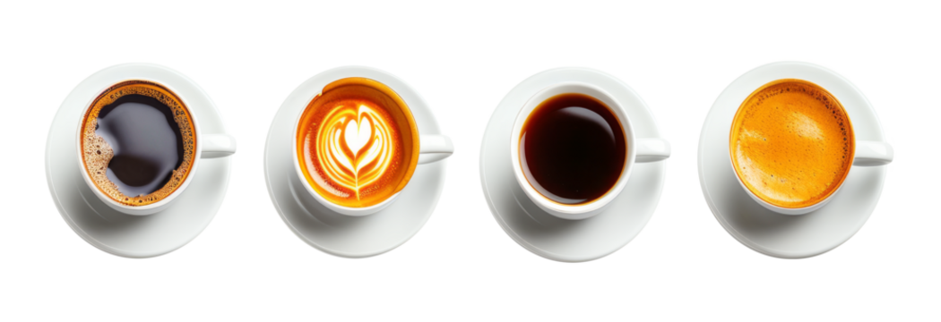 coffee cup assortment top view collection collection on isolate transparency background