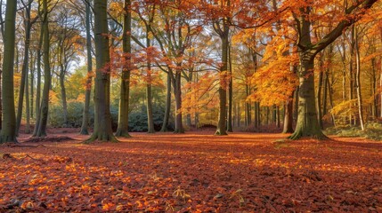 Fall Foliage: Scenic Autumn Landscape of Colorful Trees in Forest Park