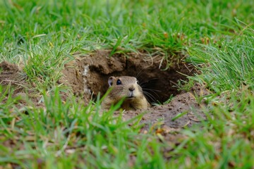 Gopher Holes in Southern California Lawn: A Close-up View of Nature's Underground Habitat for Gophers, Groundhogs, and Minks