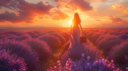 Ethereal Woman in Lavender Field, generative ai