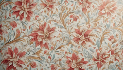 paper floral wallpaper pattern in muted colors and watercolor style created with brush strokes - vintage, retro