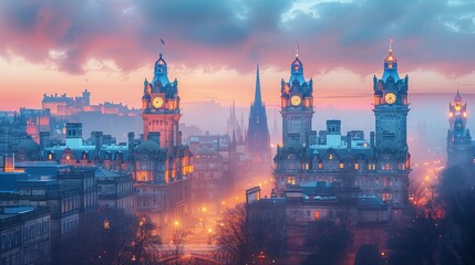 Panoramic View of Edinburgh at Night, generative ai - obrazy, fototapety, plakaty