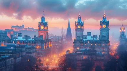 Foto op Canvas Panoramic View of Edinburgh at Night, generative ai © Matus