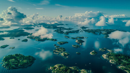 Obraz premium The archipelago of islands seen from the perspective of an airplane. 