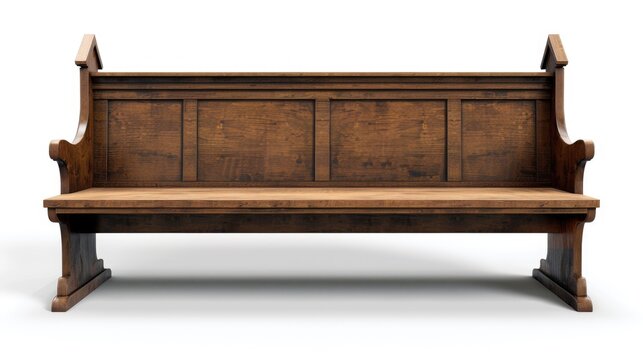 Isolated Church Pew: Brown Bench for Christian Worship in Cathedrals and Chapels