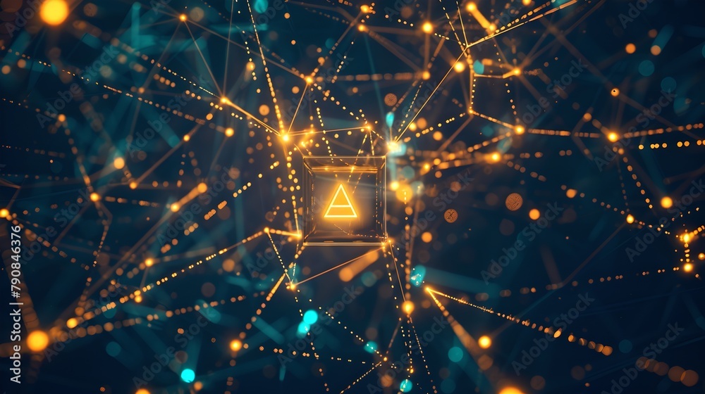 Aufkleber abstract digital network with glowing nodes and warning icon. perfect for technology backgrounds. vi