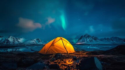 Witnessing Natures Wonder Northern Lights Glow Over Campsite